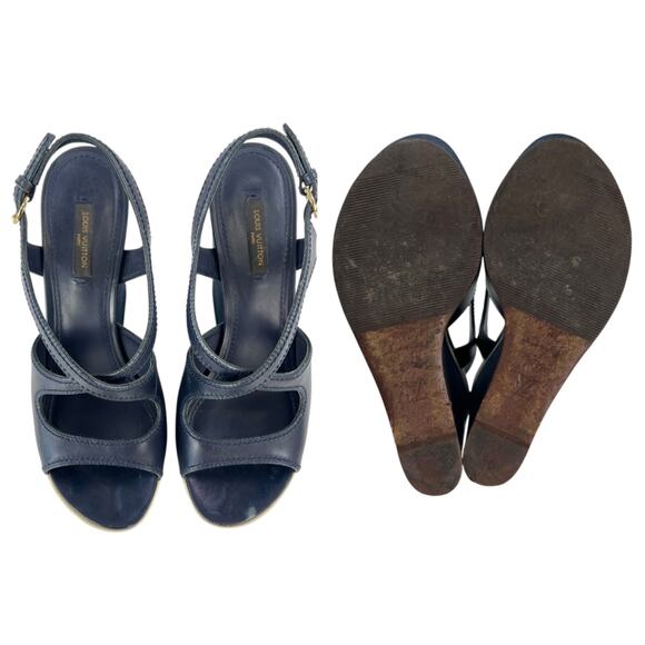 Louis Vuitton Denim Wedge Sandals - Picture 5 of 8